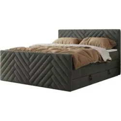 Höffner Boxspringbett mit Bettkasten Paris King Duo ¦ grau ¦ Maße (cm): B: 141 H: 110