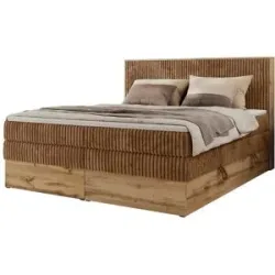 Höffner Boxspringbett mit Bettkasten Wood Classic King ¦ orange ¦ Maße (cm): B: 204 H: