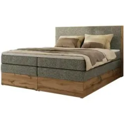 Höffner Boxspringbett mit Bettkasten Wood Classic King ¦ grau ¦ Maße (cm): B: 204 H: 120
