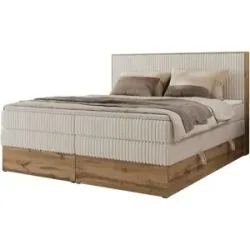 Höffner Boxspringbett mit Bettkasten Wood Classic King ¦ beige ¦ Maße (cm): B: 144 H: