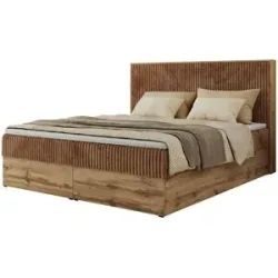 Höffner Boxbett mit Bettkasten Wood Classic ¦ orange ¦ Maße (cm): B: 144 H: 120