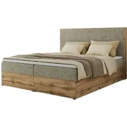 Höffner Boxbett mit Bettkasten Wood Classic ¦ beige ¦ Maße (cm): B: 164 H: 120