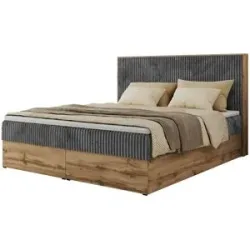 Höffner Boxbett mit Bettkasten Wood Classic ¦ grau ¦ Maße (cm): B: 204 H: 120