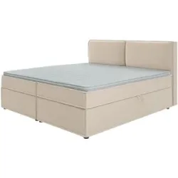 S-STYLE Boxbett mit Stauraum und Topper  H3 Uma ¦ beige ¦ Maße (cm): B: 200 H: