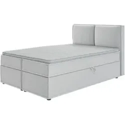 S-STYLE Boxbett mit Stauraum und Topper  H3 Uma ¦ silber ¦ Maße (cm): B: 140 H: