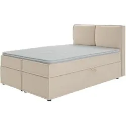 S-STYLE Boxbett mit Stauraum und Topper  H3 Uma ¦ beige ¦ Maße (cm): B: 140 H: