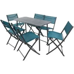 Höffner Gartenmöbel 7er-Set   ¦ türkis/petrol ¦ Maße (cm): B: 110 H: 72