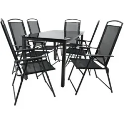 Höffner Gartenmöbel 7er-Set   ¦ schwarz ¦ Maße (cm): B: 140 H: 76