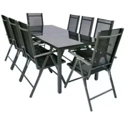 Höffner Gartenmöbel 9er-Set   ¦ schwarz ¦ Maße (cm): B: 190 H: 73