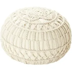 HOME STORY Pouf  Macrameoptik ¦ beige ¦ Maße (cm): H: 35  Ø: 50