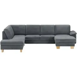 meinSofa Wohnlandschaft Leder Samu ¦ grau ¦ Maße (cm): B: 316 H: 90 T: 235.0