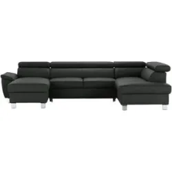 uno Wohnlandschaft aus Echtleder Avola ¦ schwarz ¦ Maße (cm): B: 315 H: 90 T: