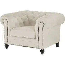 uno Sessel  Chesterfield Stoff ¦ creme ¦ Maße (cm): B: 124 H: 80 T: 100.0