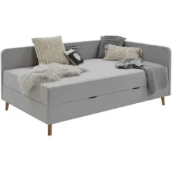 Höffner Polsterliege mit Bettkasten Carlotta ¦ grau ¦ Maße (cm): B: 130 H: 84