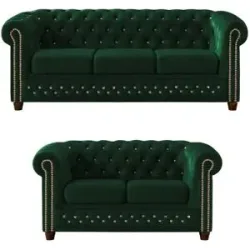 S-STYLE Chesterfield Polstergarnitur 3+2  Cleo Blink ¦ grün ¦ Maße (cm): B: 203