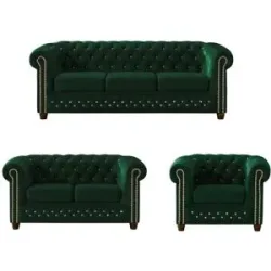 S-STYLE Chesterfield Polstergarnitur 3+2+1  Cleo Blink ¦ grün ¦ Maße (cm): B: