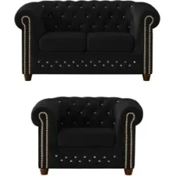 S-STYLE Chesterfield Polstergarnitur 2+1  Cleo Blink ¦ schwarz ¦ Maße (cm): B: