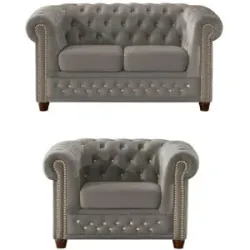 S-STYLE Chesterfield Polstergarnitur 2+1  Cleo Blink ¦ grau ¦ Maße (cm): B: 148