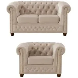 S-STYLE Chesterfield Polstergarnitur 2+1  Cleo Blink ¦ beige ¦ Maße (cm): B: 148