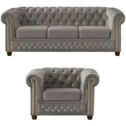 S-STYLE Chesterfield Polestergarnitur 3+1  Cleo Blink ¦ grau ¦ Maße (cm): B: 203