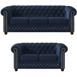 S-STYLE Chesterfield Polstergarnitur 3+2  Cleo Blink ¦ blau ¦ Maße (cm): B: 203
