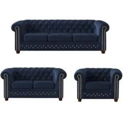 S-STYLE Chesterfield Polstergarnitur 3+2+1  Cleo Blink ¦ blau ¦ Maße (cm): B: