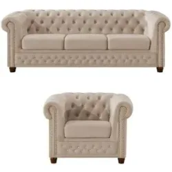 S-STYLE Chesterfield Polestergarnitur 3+1  Cleo Blink ¦ beige ¦ Maße (cm): B: