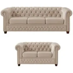 S-STYLE Chesterfield Polstergarnitur 3+2  Cleo Blink ¦ beige ¦ Maße (cm): B: 203