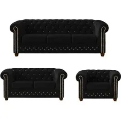 S-STYLE Chesterfield Polstergarnitur 3+2+1  Cleo Blink ¦ schwarz ¦ Maße (cm): B: