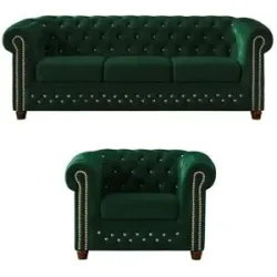 S-STYLE Chesterfield Polestergarnitur 3+1  Cleo Blink ¦ grün ¦ Maße (cm): B: 203