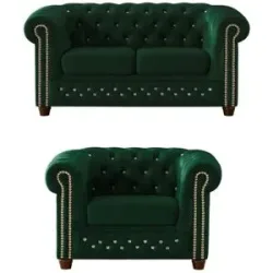 S-STYLE Chesterfield Polstergarnitur 2+1  Cleo Blink ¦ grün ¦ Maße (cm): B: 148