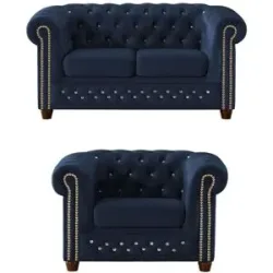 S-STYLE Chesterfield Polstergarnitur 2+1  Cleo Blink ¦ blau ¦ Maße (cm): B: 148