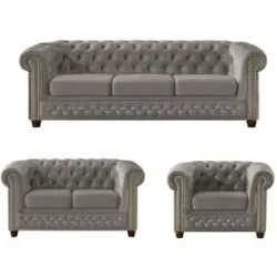 S-STYLE Chesterfield Polstergarnitur 3+2+1  Cleo Blink ¦ grau ¦ Maße (cm): B: