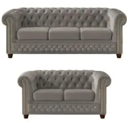 S-STYLE Chesterfield Polstergarnitur 3+2  Cleo Blink ¦ grau ¦ Maße (cm): B: 203