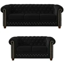 S-STYLE Chesterfield Polstergarnitur 3+2  Cleo Blink ¦ schwarz ¦ Maße (cm): B: