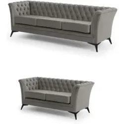 S-STYLE Chesterfield Polstergarnitur 3+2  Wilhelm ¦ grau ¦ Maße (cm): B: 237 H: