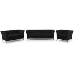 S-STYLE Chesterfield Polstergarnitur 3+2+1  Wilhelm ¦ schwarz ¦ Maße (cm): B: