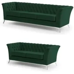 S-STYLE Chesterfield Polstergarnitur 3+2  Wilhelm ¦ grün ¦ Maße (cm): B: 237 H: