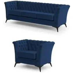 S-STYLE Chesterfield Polstergarnitur 3+1  Wilhelm ¦ blau ¦ Maße (cm): B: 237 H: