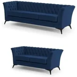 S-STYLE Chesterfield Polstergarnitur 3+2  Wilhelm ¦ blau ¦ Maße (cm): B: 237 H:
