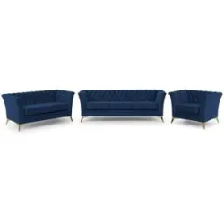 S-STYLE Chesterfield Polstergarnitur 3+2+1  Wilhelm ¦ blau ¦ Maße (cm): B: 237