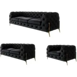 S-STYLE Chesterfield Polstergarnitur 3+2+1  Natalie ¦ schwarz ¦ Maße (cm): B: