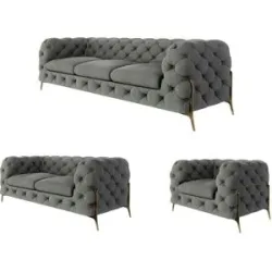 S-STYLE Chesterfield Polstergarnitur 3+2+1  Natalie ¦ grau ¦ Maße (cm): B: 243