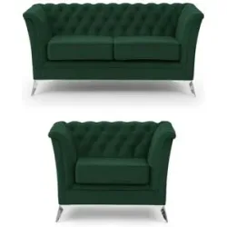 S-STYLE Chesterfield Polstergarnitur 2+1  Wilhelm ¦ grün ¦ Maße (cm): B: 175 H: