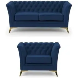 S-STYLE Chesterfield Polstergarnitur 2+1  Wilhelm ¦ blau ¦ Maße (cm): B: 175 H: