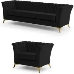 S-STYLE Chesterfield Polstergarnitur 3+1  Wilhelm ¦ schwarz ¦ Maße (cm): B: 237