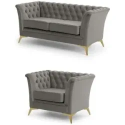 S-STYLE Chesterfield Polstergarnitur 2+1  Wilhelm ¦ grau ¦ Maße (cm): B: 175 H: