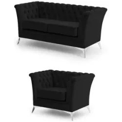 S-STYLE Chesterfield Polstergarnitur 2+1  Wilhelm ¦ schwarz ¦ Maße (cm): B: 175