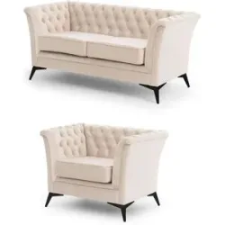 S-STYLE Chesterfield Polstergarnitur 2+1  Wilhelm ¦ beige ¦ Maße (cm): B: 175 H: