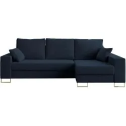 Höffner Ecksofa mit Schlaffunktion Dorain ¦ blau ¦ Maße (cm): B: 242 H: 85